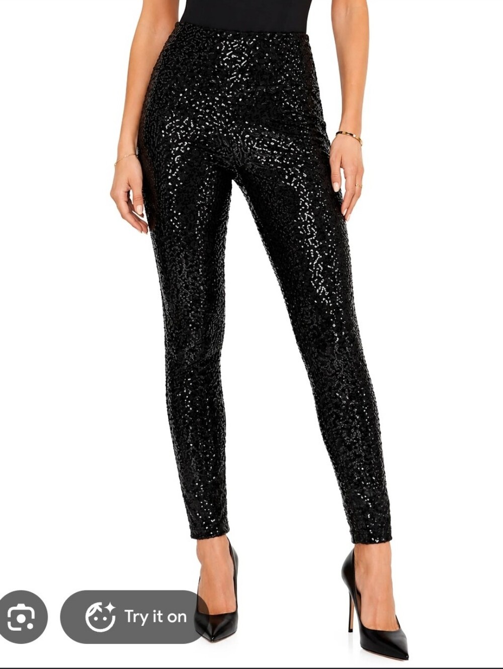 Tipsy Elves Black Shimmery Sequins Leggings Pants M